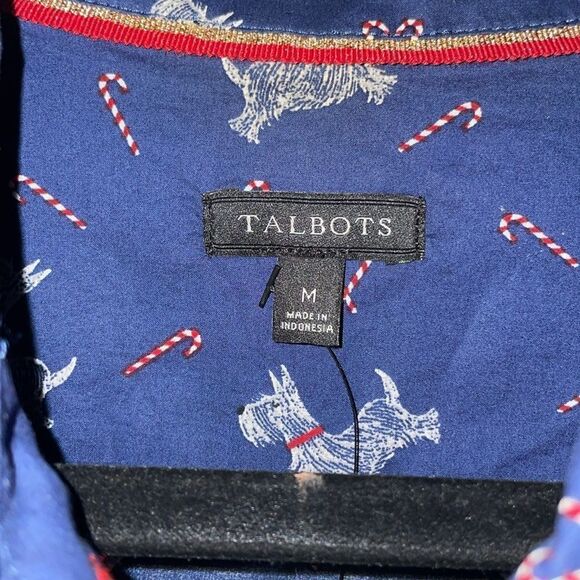 Talbots Scotty dog/candy cane button down shirt. Size Medium. - Picture 3 of 8